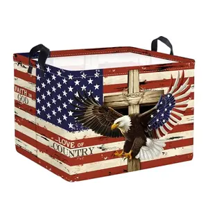 Clastyle rectangular American flag storage basket for books and toys