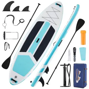 KMFurnila grey blue inflatable stand up paddle board on calm lake