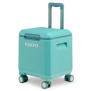 Lagoon teal Igloo 20-quart spinner cooler with locking handle and 360-degree wheels