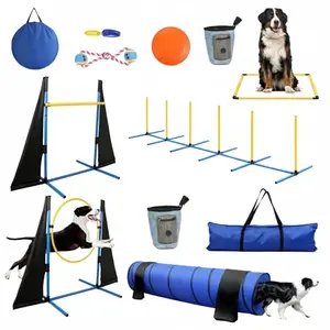 POPMOON blue complete dog agility course backyard set with tunnel and jumps