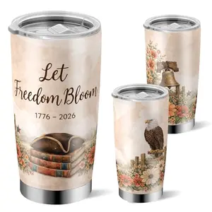 lionpower 20oz patriotic stainless steel tumbler with slider lid