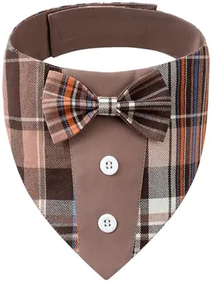 HDGDT plaid dog tuxedo bandana with bow tie