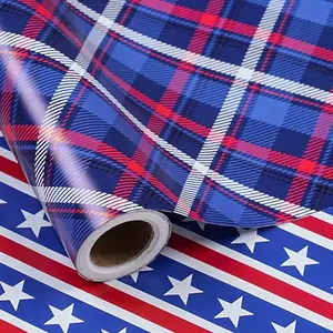 LeZakaa reversible patriotic wrapping paper with stars and plaid design