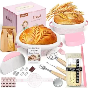 Qalvyn pink sourdough starter kit with oval and round bannetons