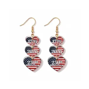 250th anniversary heart-shaped layered acrylic patriotic earrings with commemorative card