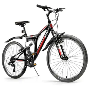 QARSWA black mountain bike with fenders leaning against a wall