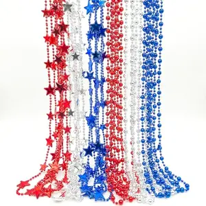 Tedercle 24 pack set with mix of star and round red white blue bead necklaces