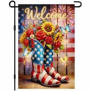 IVN Patriotic Boots Garden Flag with fireworks and sunflowers