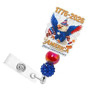 OCOUYVD 250th Anniversary Beaded Badge Reel with eagle design and alligator clip