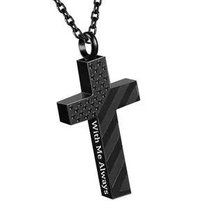 Small cross pendant with American flag and 'With Me Always' engraving