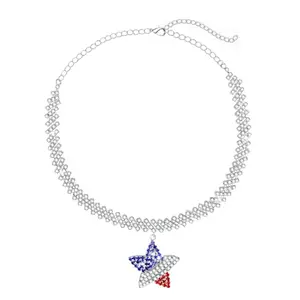 Artlunar American flag rhinestone choker necklace with heart and star charms for quinceanera