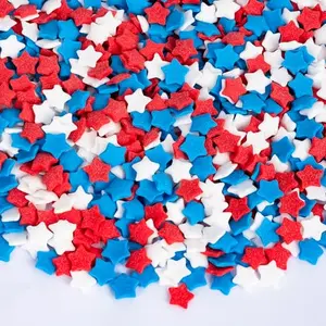 Sugarzy single bottle of blue, red, and white star sprinkles on a clean background