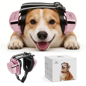 Rose gold PETSEAR dog ear muffs on small dog