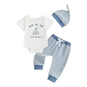 Bagilaanoe baby boy sailboat romper and striped pants set with hat