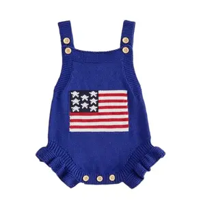 4th of July knitted romper for baby girl announcement