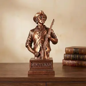 Minuteman soldier bust with musket, antique bronze finish, American revolutionary war decor