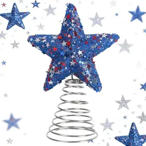 Generic red white and blue sequined patriotic star tree topper