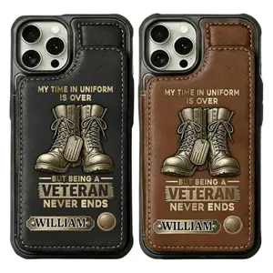 8FINEOLD personalized leather phone wallet case with 1776-2026 veteran tribute design
