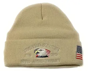 Beige lightweight 250th anniversary beanie with eagle print
