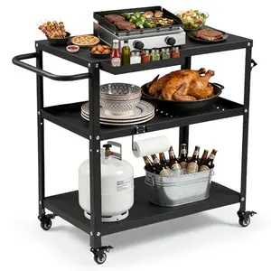 Tyfnry multifunctional outdoor grill cart with spice caddy and 4 lockable casters