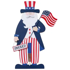 HOMirable 23.6x15 inch wooden 4th of July block sign with iron bicycle accent
