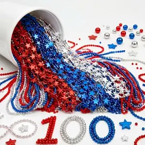 Ecally 100 pack red white and blue beaded necklaces for teacher bulk