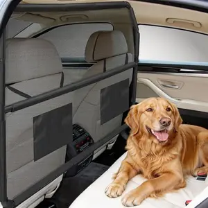 Sunexinlo dog car barrier with see-through net mesh installed behind front seats of an SUV