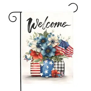 Dacawin patriotic garden flag featuring mason jar flowers and welcome text