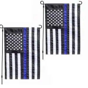 HSTENXY 2 pack thin blue line American embroidered garden flags with double edge sewing