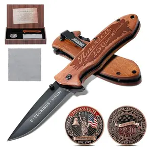 Dispatch pocket knife with rosewood handle in gift box with coin
