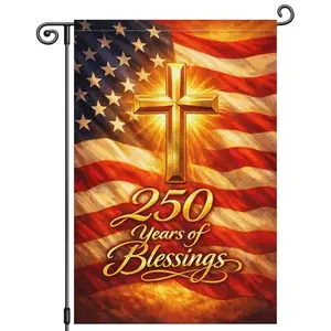 Heyfibro 12x18 inch double-sided burlap garden flag with 250 Years of Blessings and golden cross design