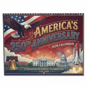 America's 250th Anniversary 2026 Patriotic Wall Calendar with stained-glass style artwork
