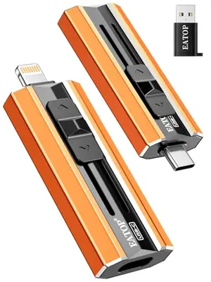 Orange EATOP dual interface USB flash drive with USB-C and Lightning connectors