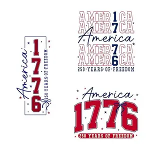 Three sheets of 4th of July DTF ready to press transfers with 1776 designs