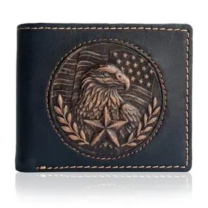 VANSH ARTS black leather bifold wallet with 3D embossed eagle and flag