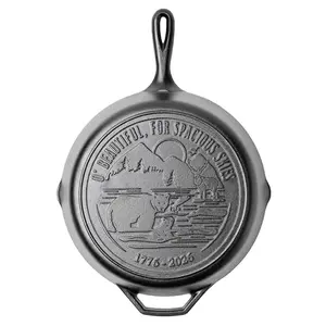Lodge 12 inch cast iron skillet with 250th anniversary logo for America