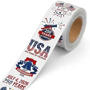 Eaasty 500 pcs 250th anniversary sticker roll 1.5 inch patriotic decal with 8 styles