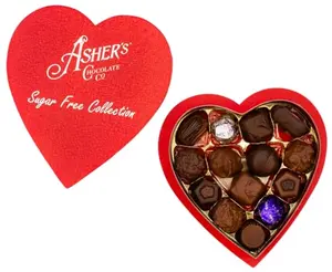 Heart-shaped box of Asher's sugar free chocolates