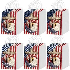 Set of 24 kraft paper gift bags featuring a bold eagle and American flag design with red, white, and blue accents.