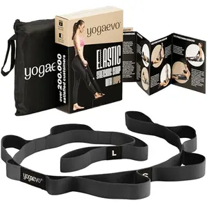 Yoga EVO black elastic stretching strap with ten loops