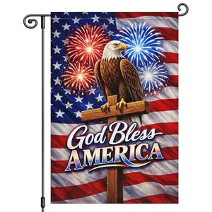 Heyfibro patriotic bald eagle cross flag double sided polyester 12x18 God Bless America fireworks