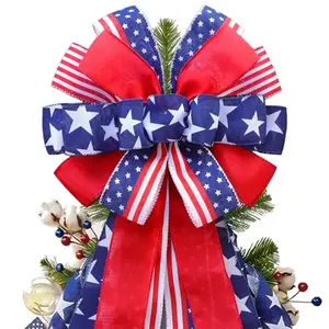 Montekin large red white and blue burlap bow patriotic tree topper on a front door wreath