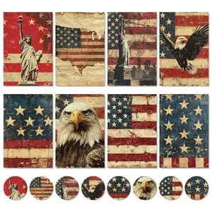 Whaline 32-pack vintage patriotic greeting cards with eagle and flag designs and kraft envelopes