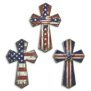 Putuo Decor set of three wooden patriotic crosses with star and heart accents
