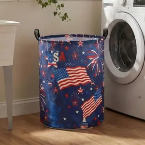 Large round IEEGODA patriotic laundry basket with star-patterned flag design