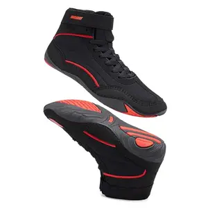 Black NACARAT high-top wrestling shoes with ankle strap and wide toe box