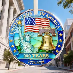 Crystal glass USA 250th anniversary ornament with Liberty Bell design