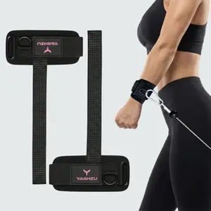 Yaghzu Lifting Straps black and pink with D-ring and padded cuff