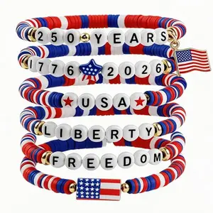 OHOME 6-pack 250th anniversary patriotic bracelets with liberty and freedom charms