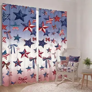 SmoothNovelty patriotic star curtains with rod pocket in red, white, and blue